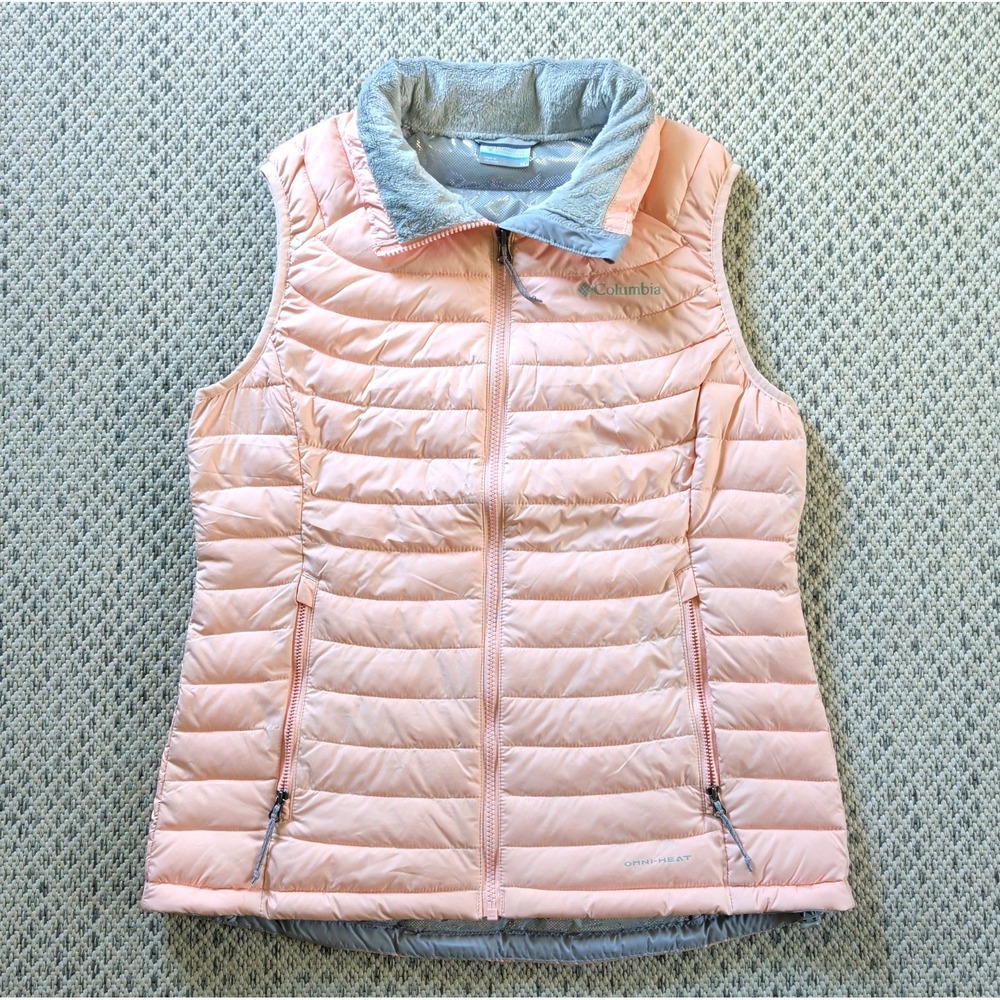 COLUMBIA Pink Quilted Puffer Vest Sz M Sleeveless Jacket Omni Heat Insulated EUC